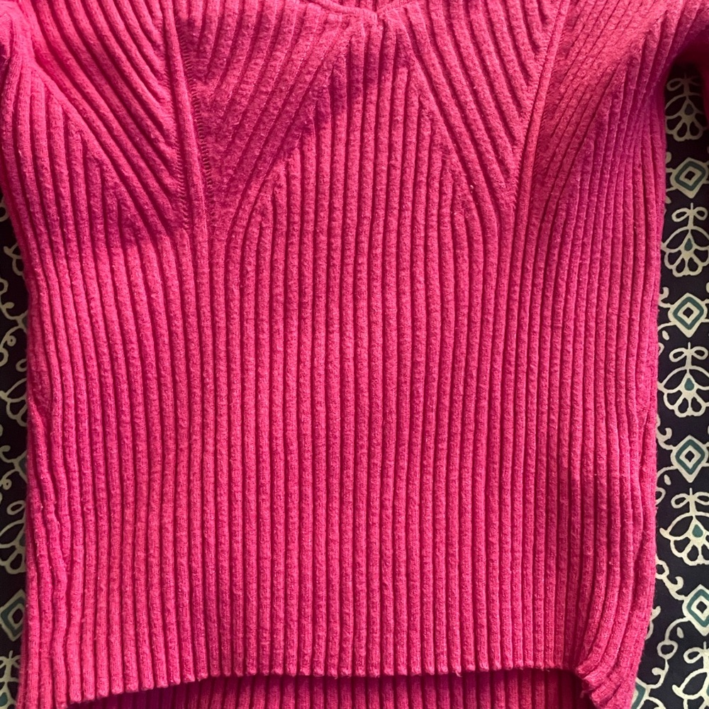 Pink Ribbed Knit Sweater Top - Picture 6 of 7
